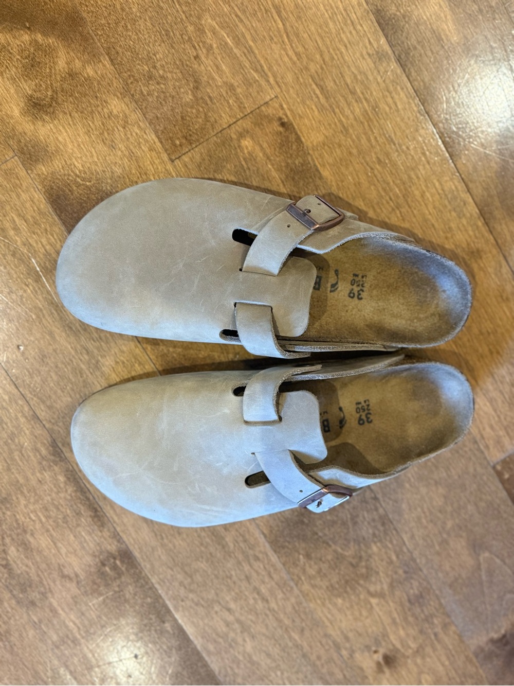 Birkenstock Boston Taupe Suede Slip-On Clog with Buckle